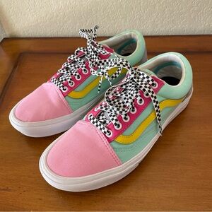 Vans Old Skool Custom Pastel Color Pink Yellow Low Top Checker Laces Mens Sz 9.5